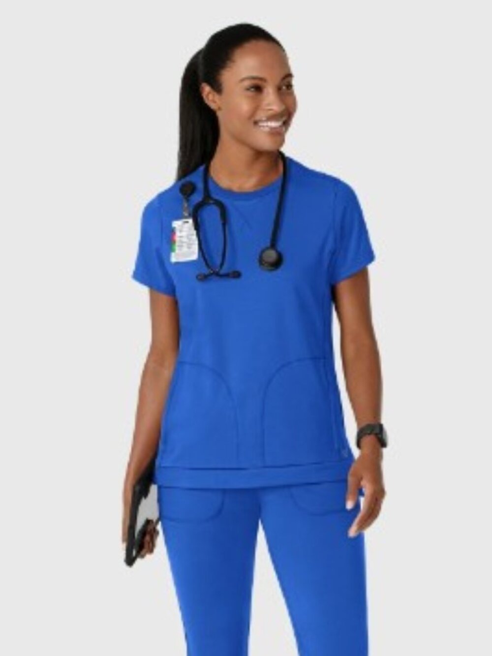 RENEW Knit Women's Flex-n-Reach Crew Neck Scrub Top Royal Blue, Size Large *NWOT